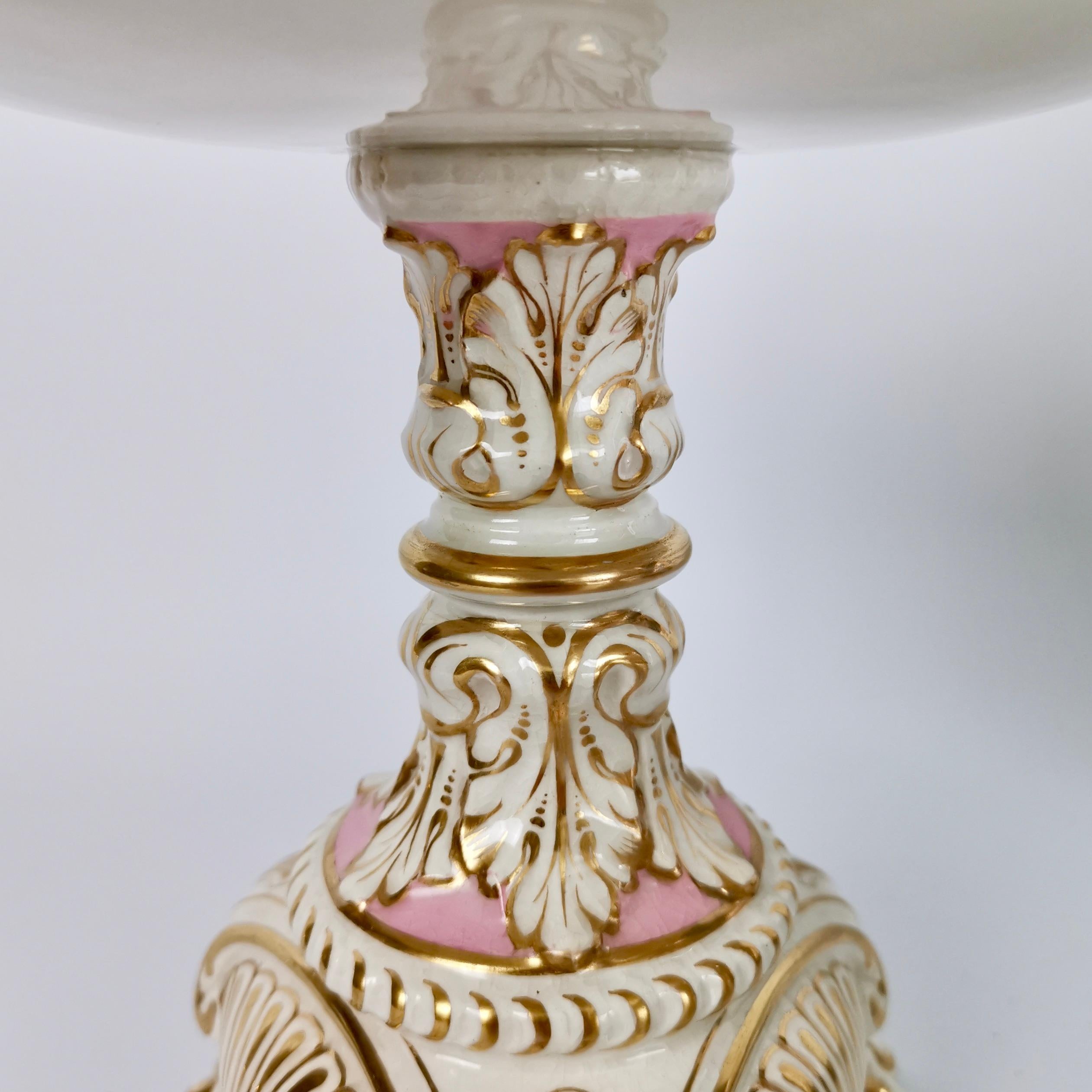 19th Century Pink Porcelain Dessert Service, Spectacular Claw-Footed Tazzas, Victorian