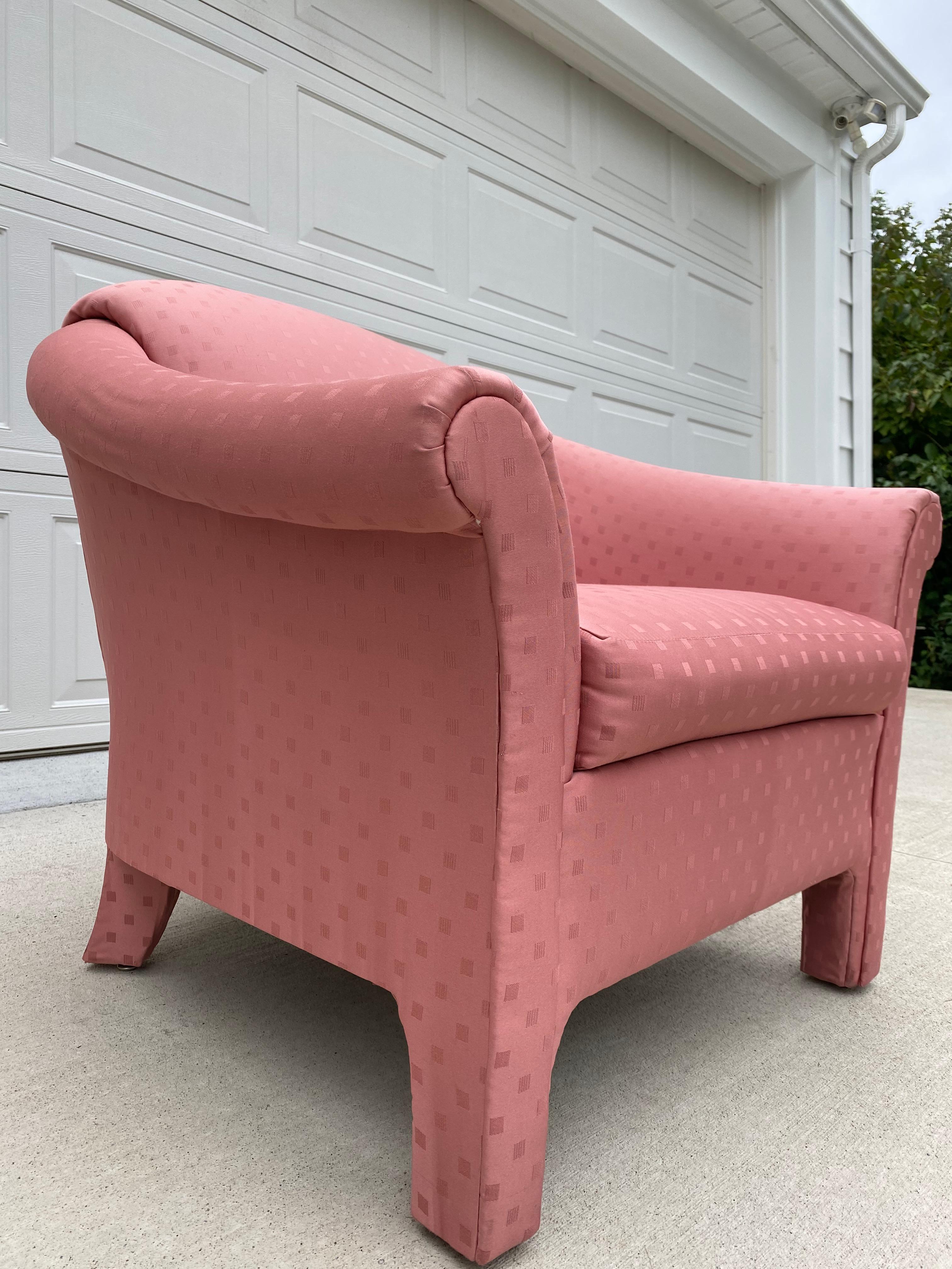 Pink Post-Modern Parsons Lounge Chair For Sale 5