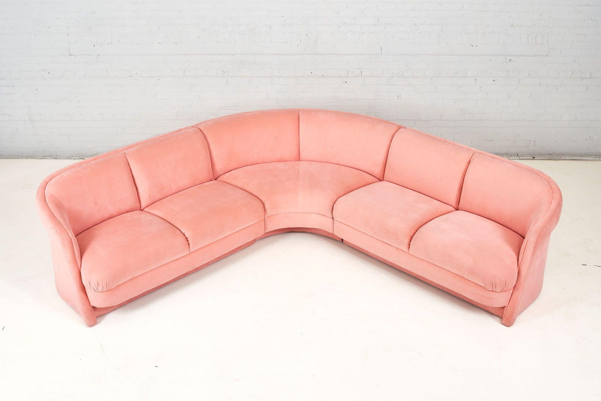 Post-Modern Pink Postmodern Sectional Sofa, Style of Milo Baughman for Thayer-Coggin, 1980 For Sale
