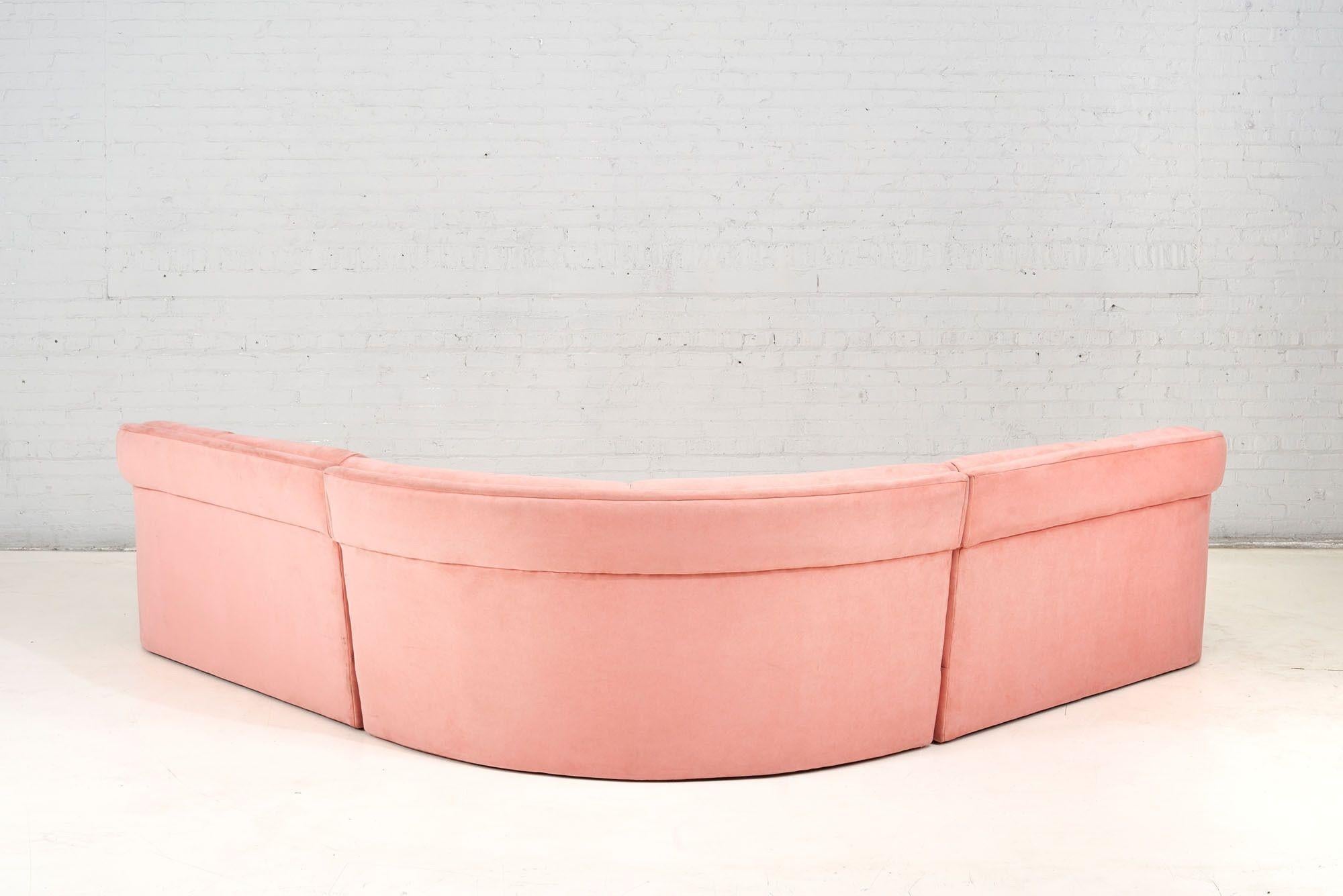 Velours Canapé sectionnel postmoderne rose, style Milo Baughman pour Thayer-Coggin, 1980 en vente