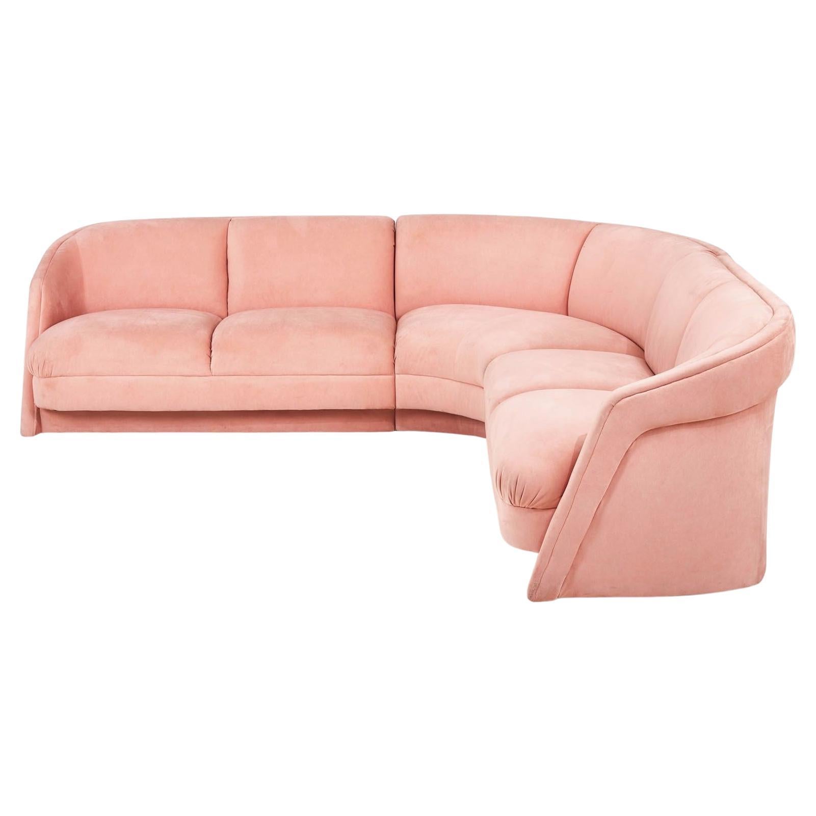 Rosafarbenes postmodernes Sofa im Stil von Milo Baughman für Thayer-Coggin, 1980