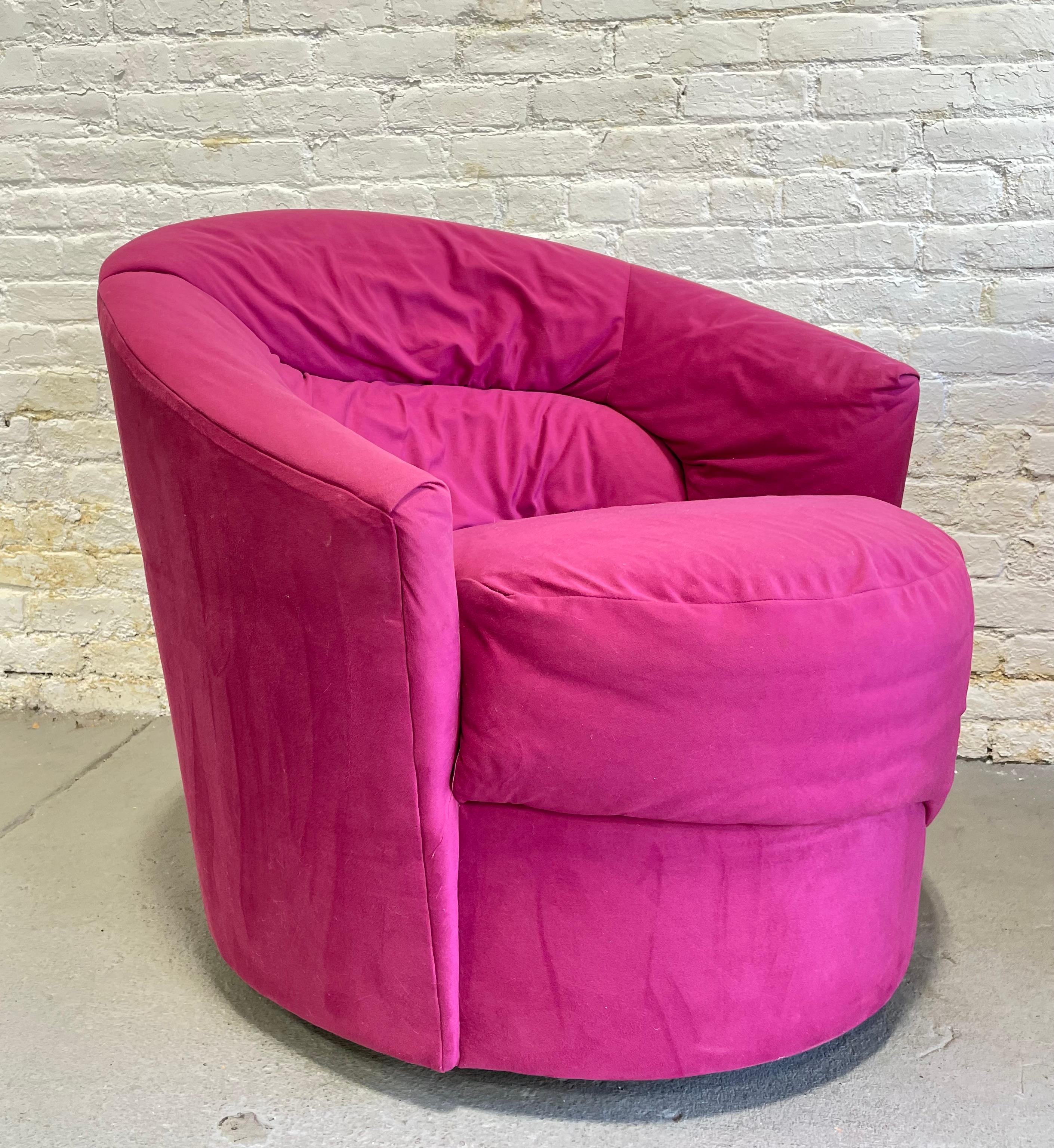 Fabric Pink Postmodern Swivel Lounge Chair / Armchair, circa 1980s For Sale