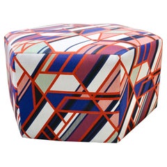 Pink Pouf Ottoman Geometric Psychedelic Original Design in Maharam Upholstery