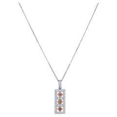 Pink Princess Cut Sapphire and Round Diamond 14k White Gold Pendant Necklace