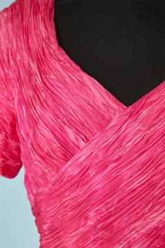 Pink printed chiffon flower cocktail dress drape on the bust Fabrizio Roma