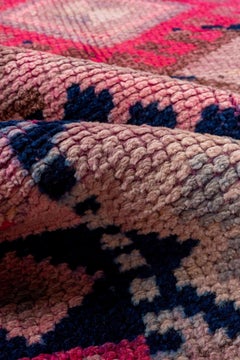 Pink Purple and Blue Vintage Turkish Kars Runner Rug, circa 1940s