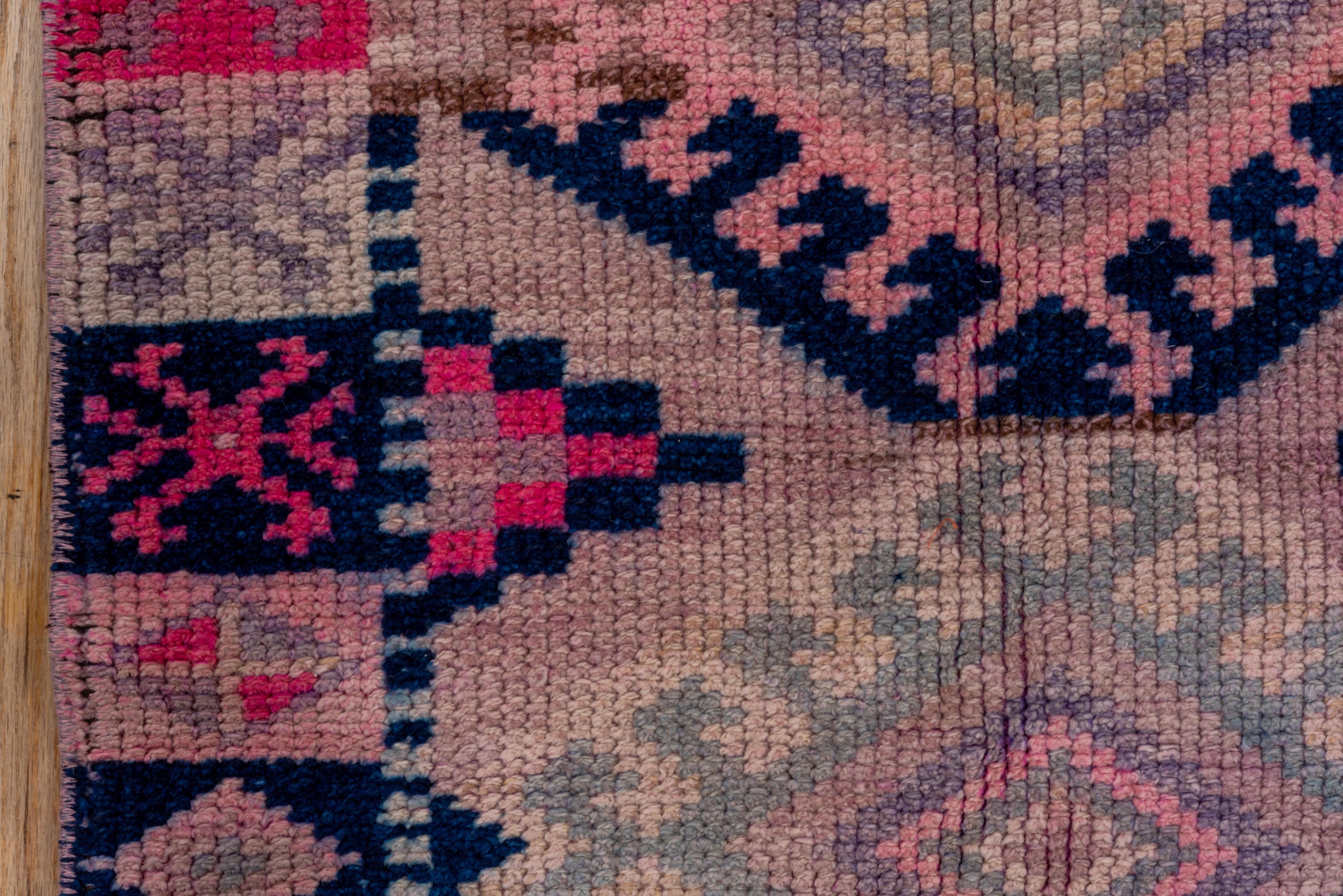 Pink Purple and Blue Vintage Turkish Kars Runner Rug, circa 1940s In Good Condition For Sale In New York, NY