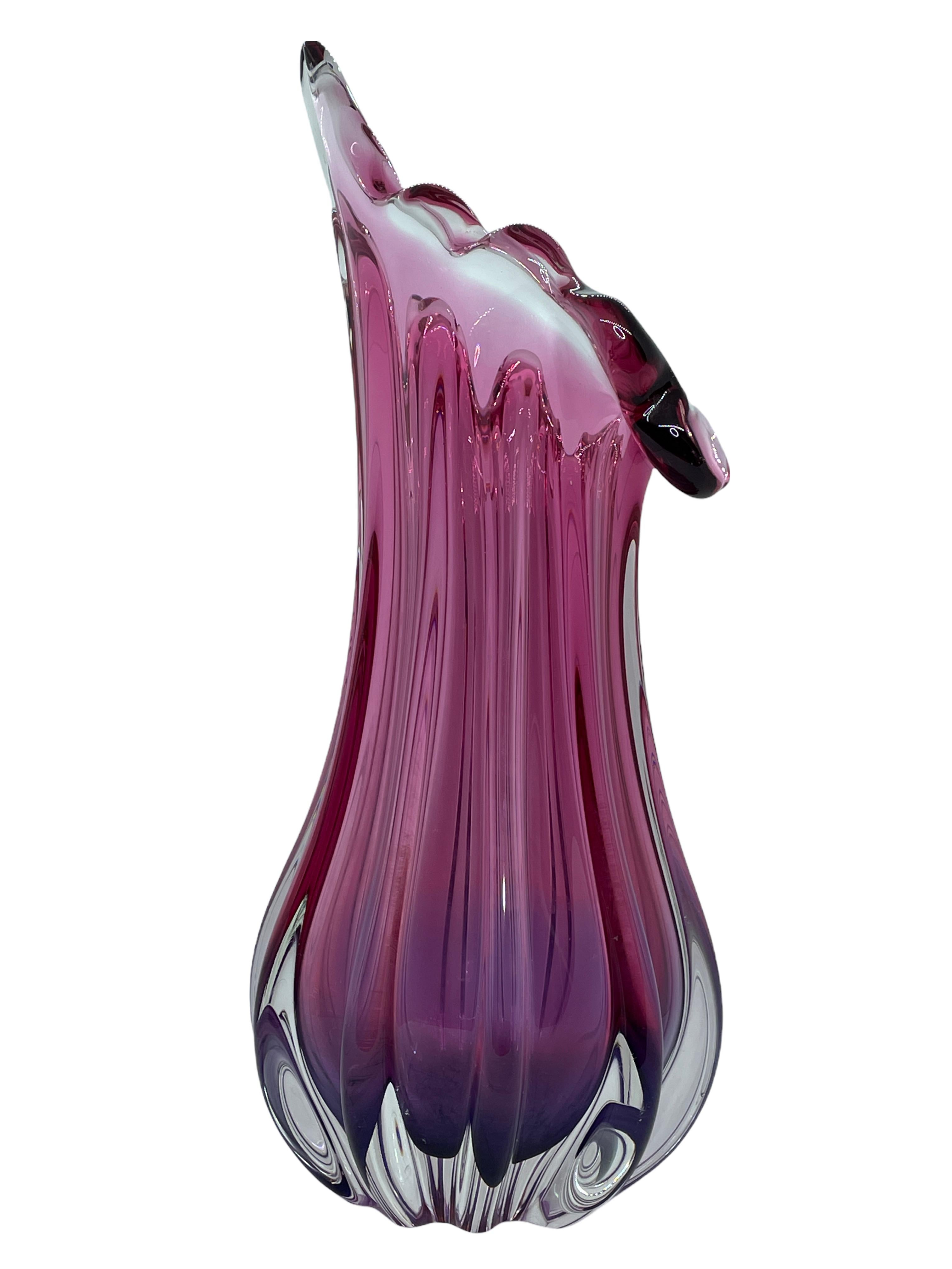 Italian Pink Purple Clear Sommerso Art Glass Vase Object Sculpture Murano, Italy, 1970s