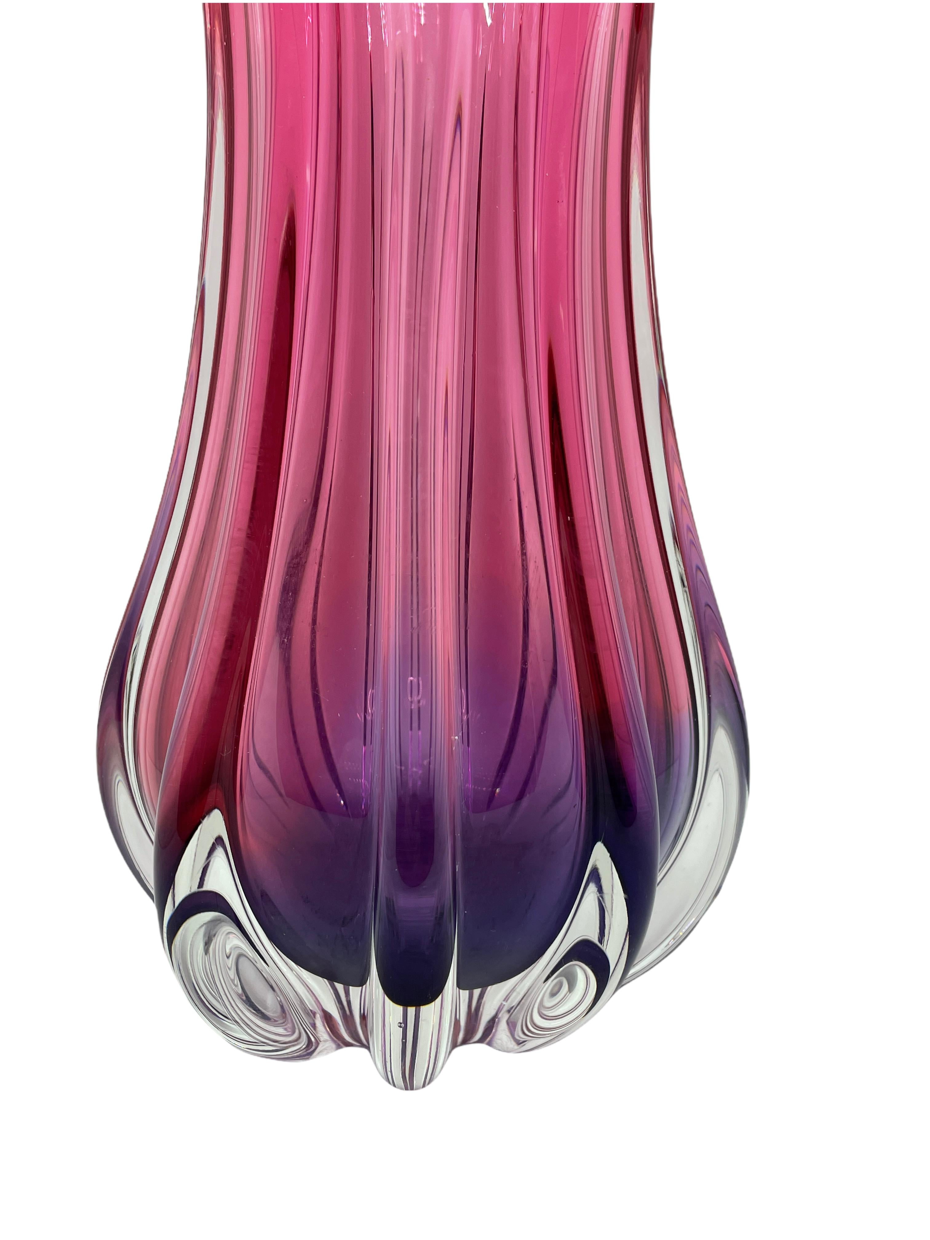 Pink Purple Clear Sommerso Art Glass Vase Object Sculpture Murano, Italy, 1970s In Good Condition In Nuernberg, DE
