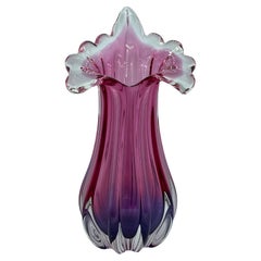 Vintage Pink Purple Clear Sommerso Art Glass Vase Object Sculpture Murano, Italy, 1970s