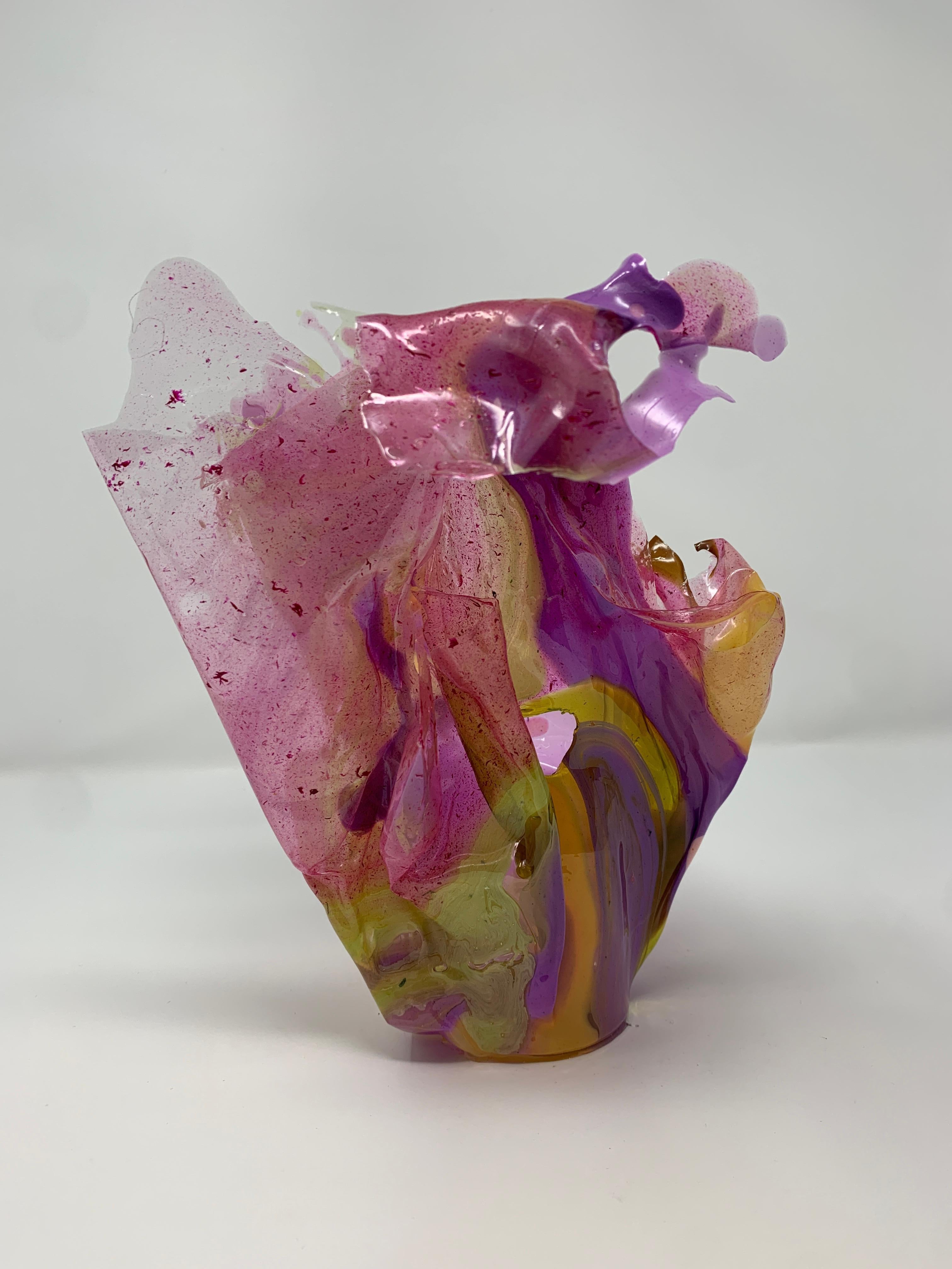 Contemporary Pink Purple Multi Color Sculptural Vessel