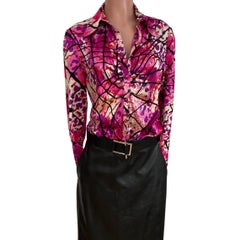 Pink Purple Print Flora Kung Button Down Silk Shirt Blouse - NWT
