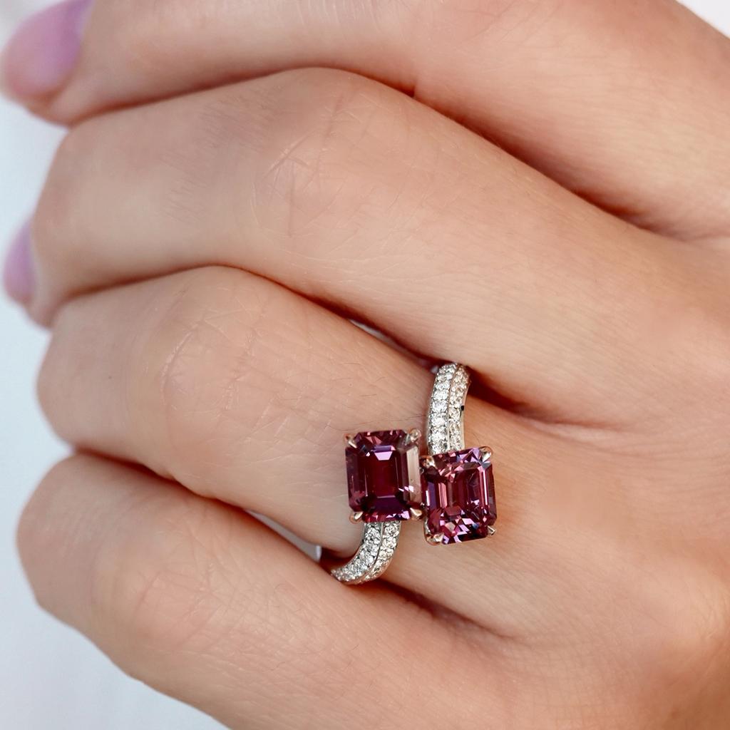 Pink Purple Spinel Diamond Toi Et Moi Ring 2
