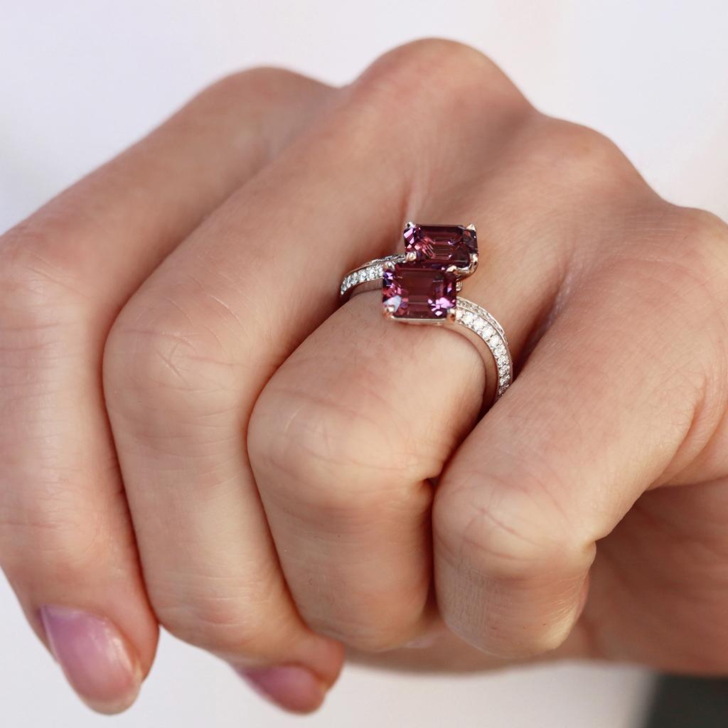 Pink Purple Spinel Diamond Toi Et Moi Ring 4