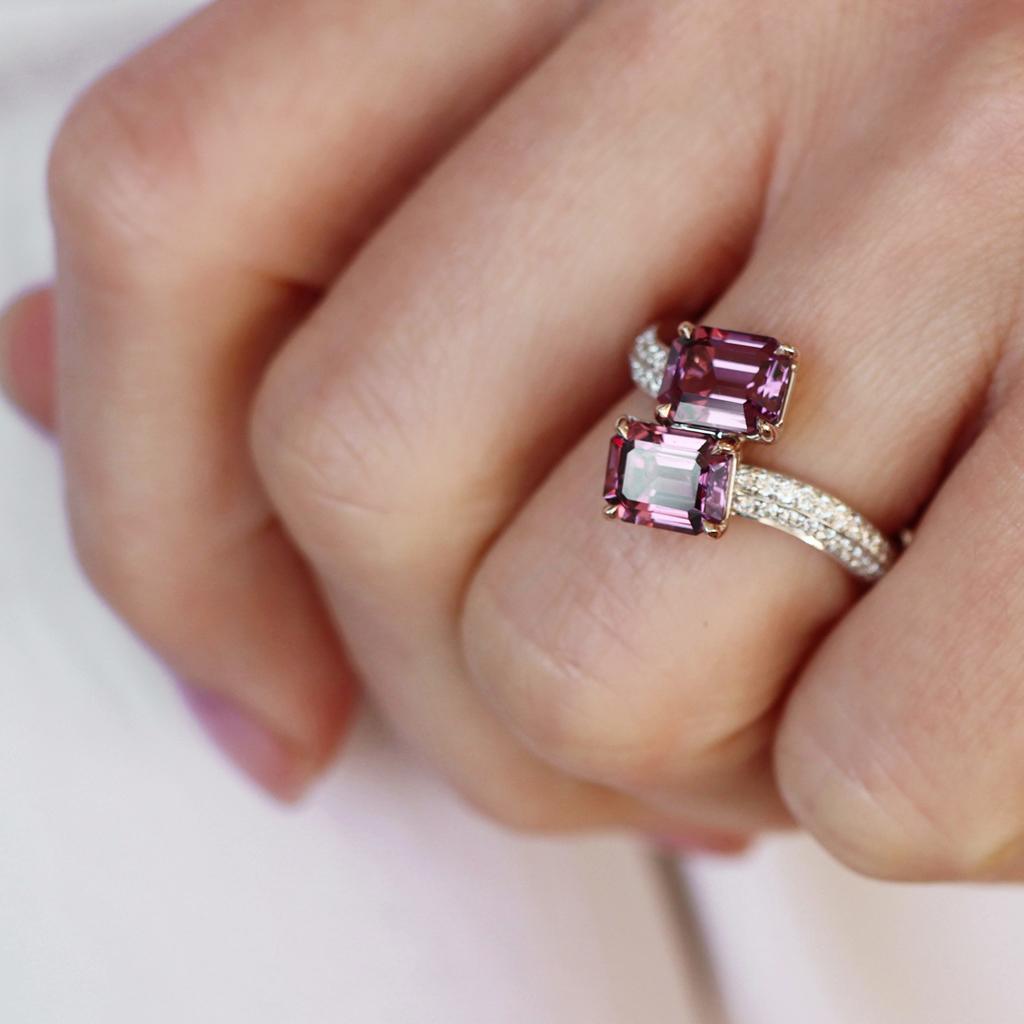 Women's Pink Purple Spinel Diamond Toi Et Moi Ring