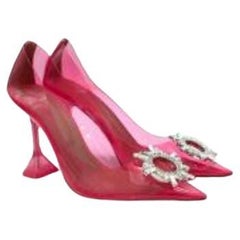 Christian Louboutin Pink Crystal Embellished Suede and PVC Degrassita  Ballet Flats Size 37 Christian Louboutin