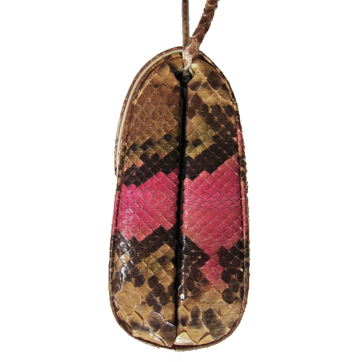 Women's Pink Python Vintage Shoulder Leather Purse Bag 1970's For Sale