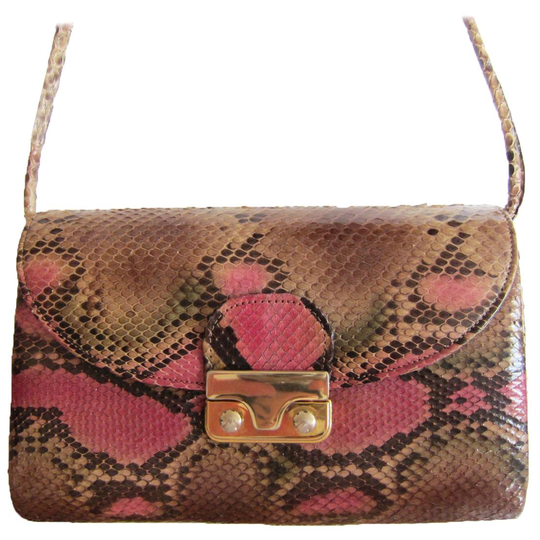 Pink Python Vintage Shoulder Leather Purse Bag 1970's