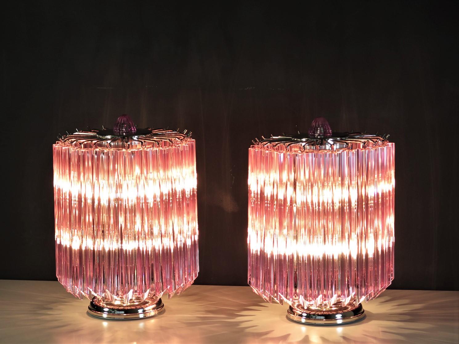 Mid-Century Modern Pink Quadriedri Table Lamp, Venini Style For Sale