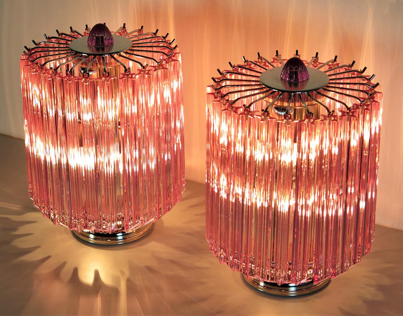 Italian Pink Quadriedri Table Lamp, Venini Style