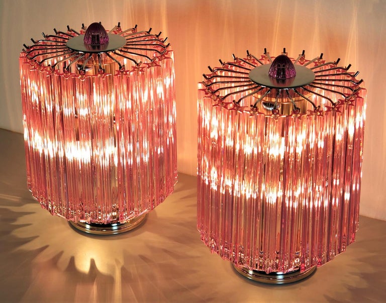 Italian Pink Quadriedri Table Lamp, Venini Style For Sale