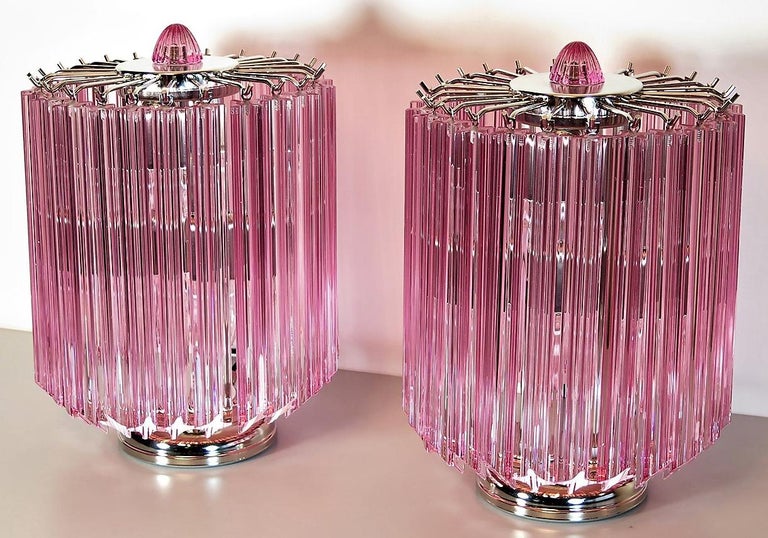 Metal Pink Quadriedri Table Lamp, Venini Style For Sale