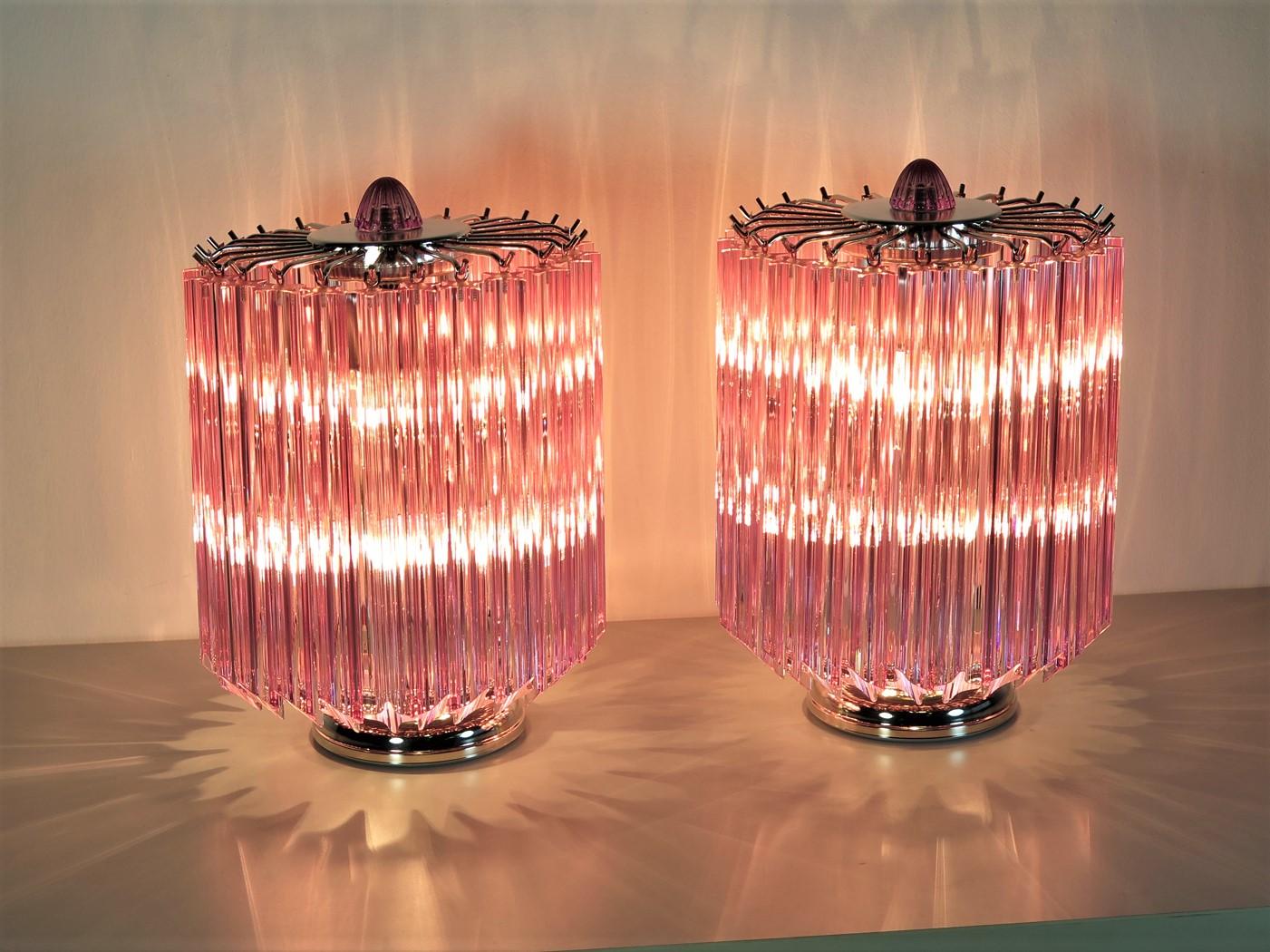 Blown Glass Pink Quadriedri Table Lamp, Venini Style For Sale