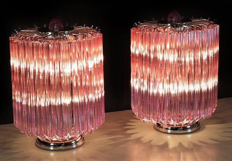 Pink Quadriedri Table Lamp, Venini Style For Sale 1