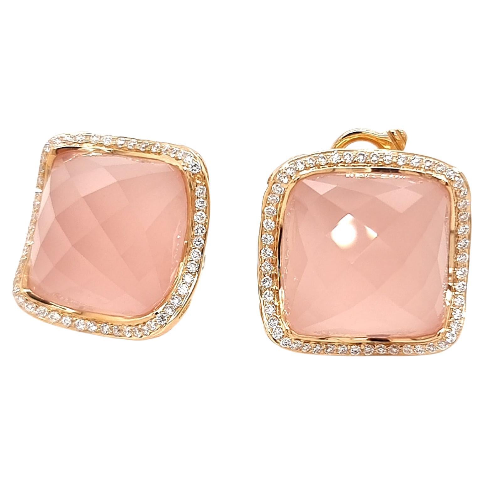Ohrringe aus 18 Karat Gelbgold mit rosa Quarz und weißen Akzent-Diamanten