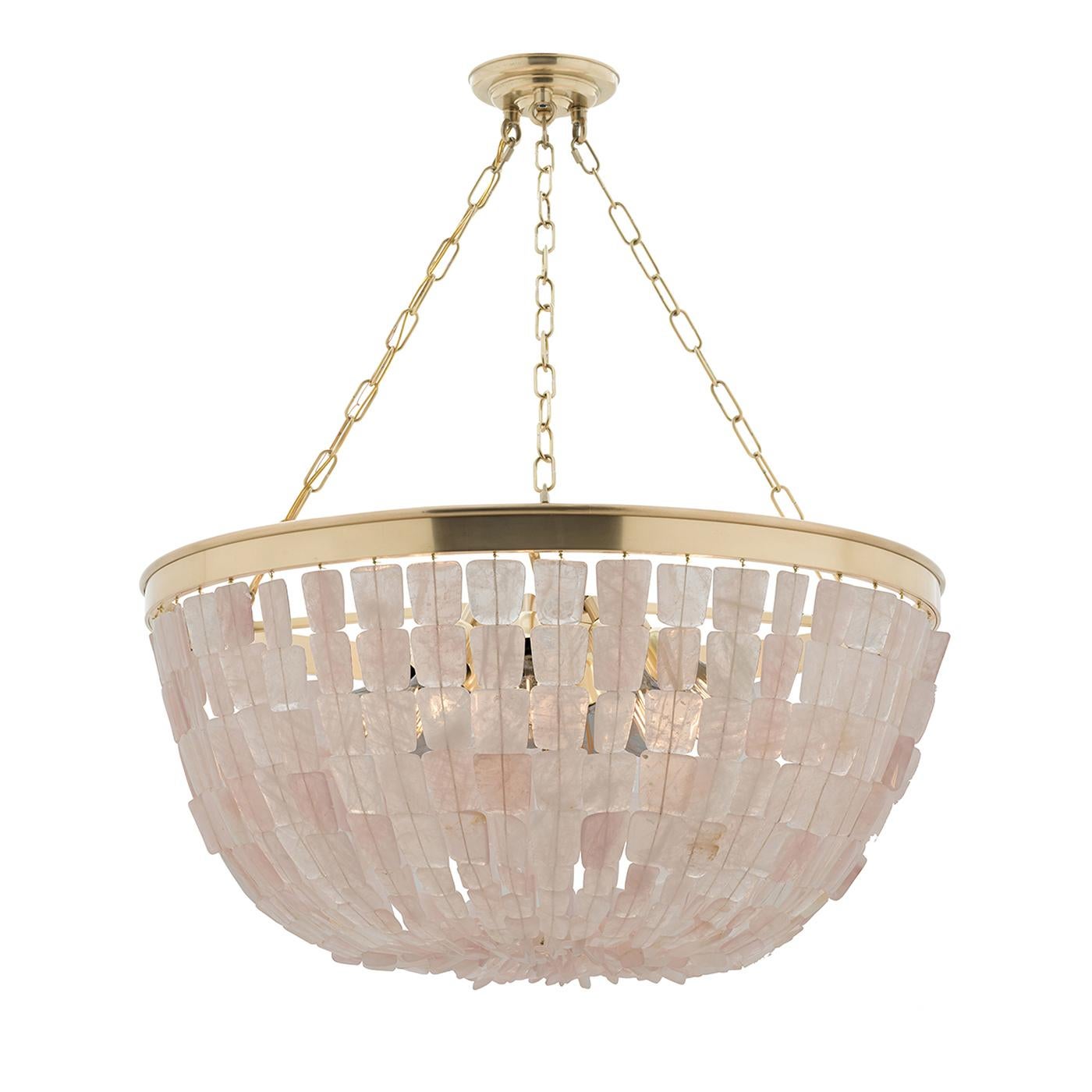 Italiano Lampadario a 8 luci in quarzo rosa di Badari in vendita
