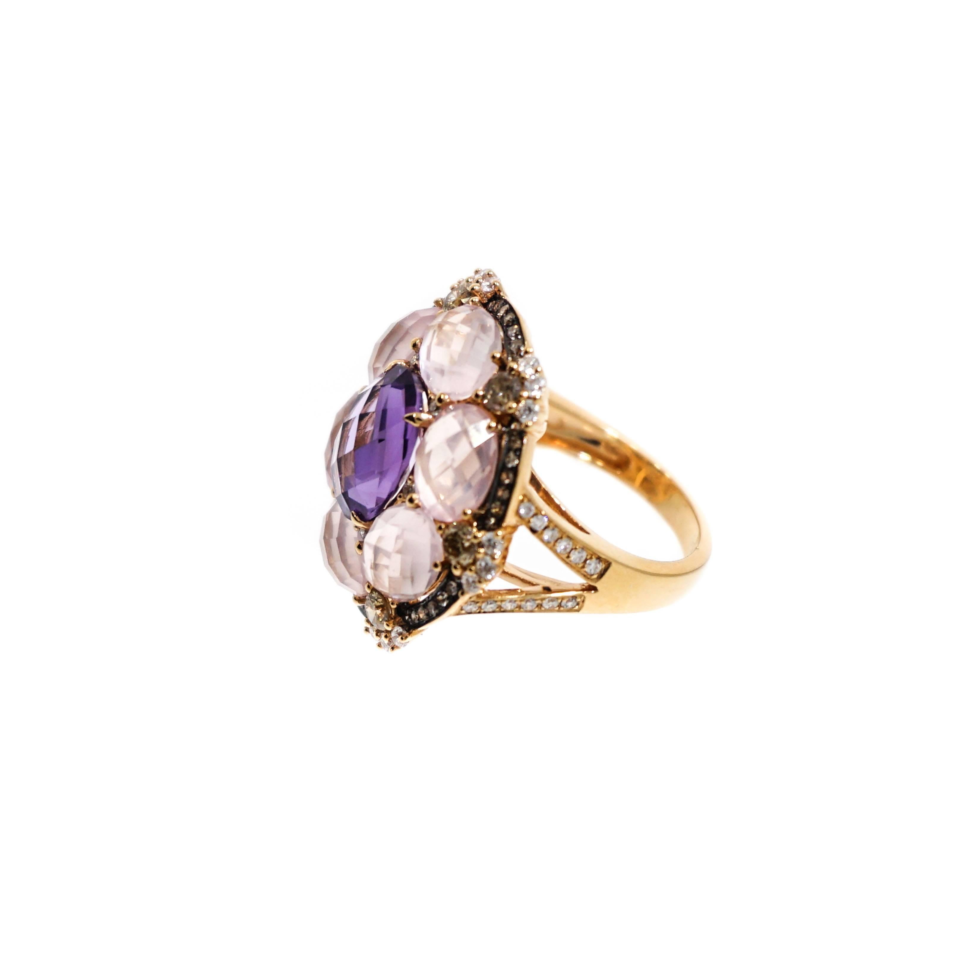 Pink Quartz and Amethyst Ring In New Condition In Greenwich, CT