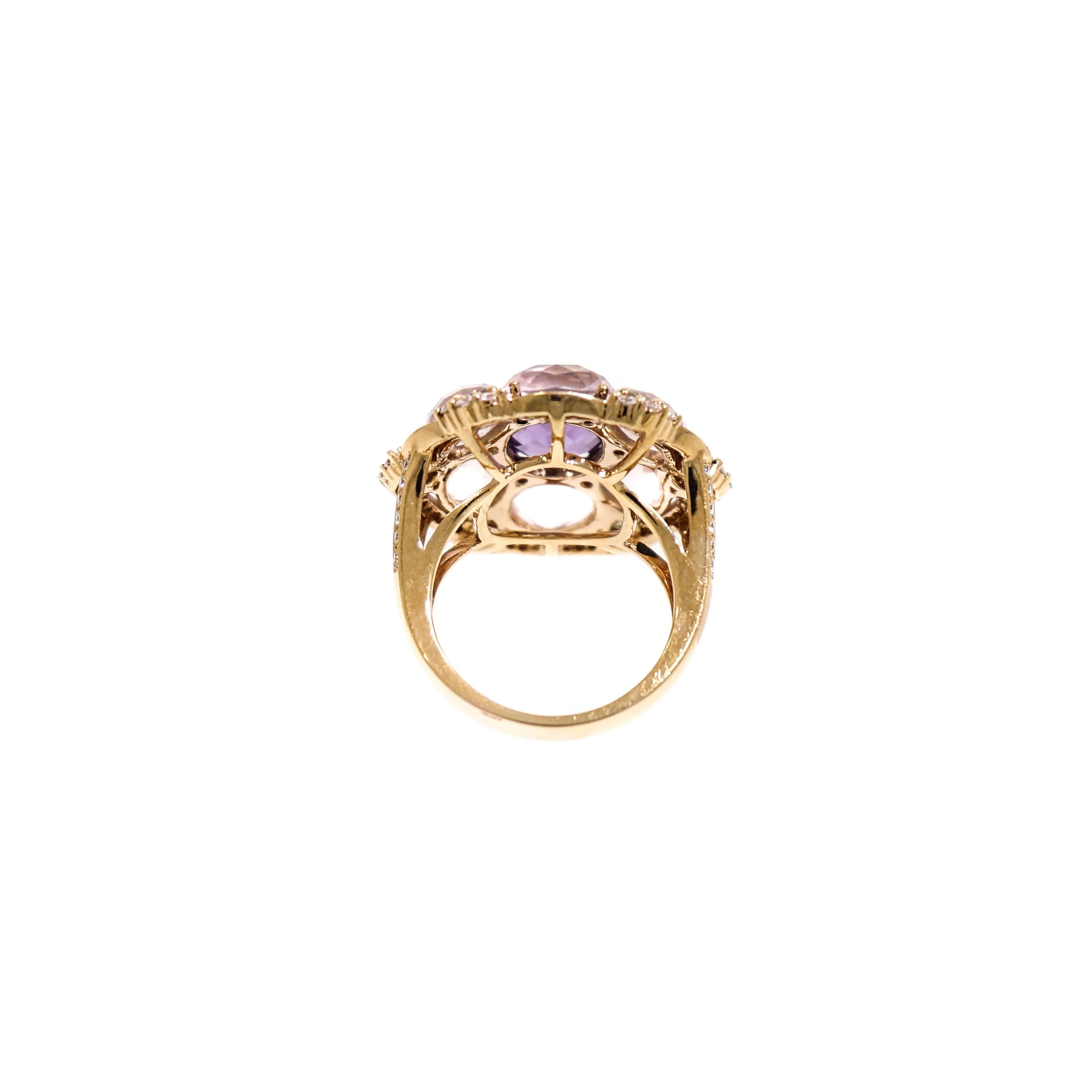 Women's Pink Quartz and Amethyst Ring