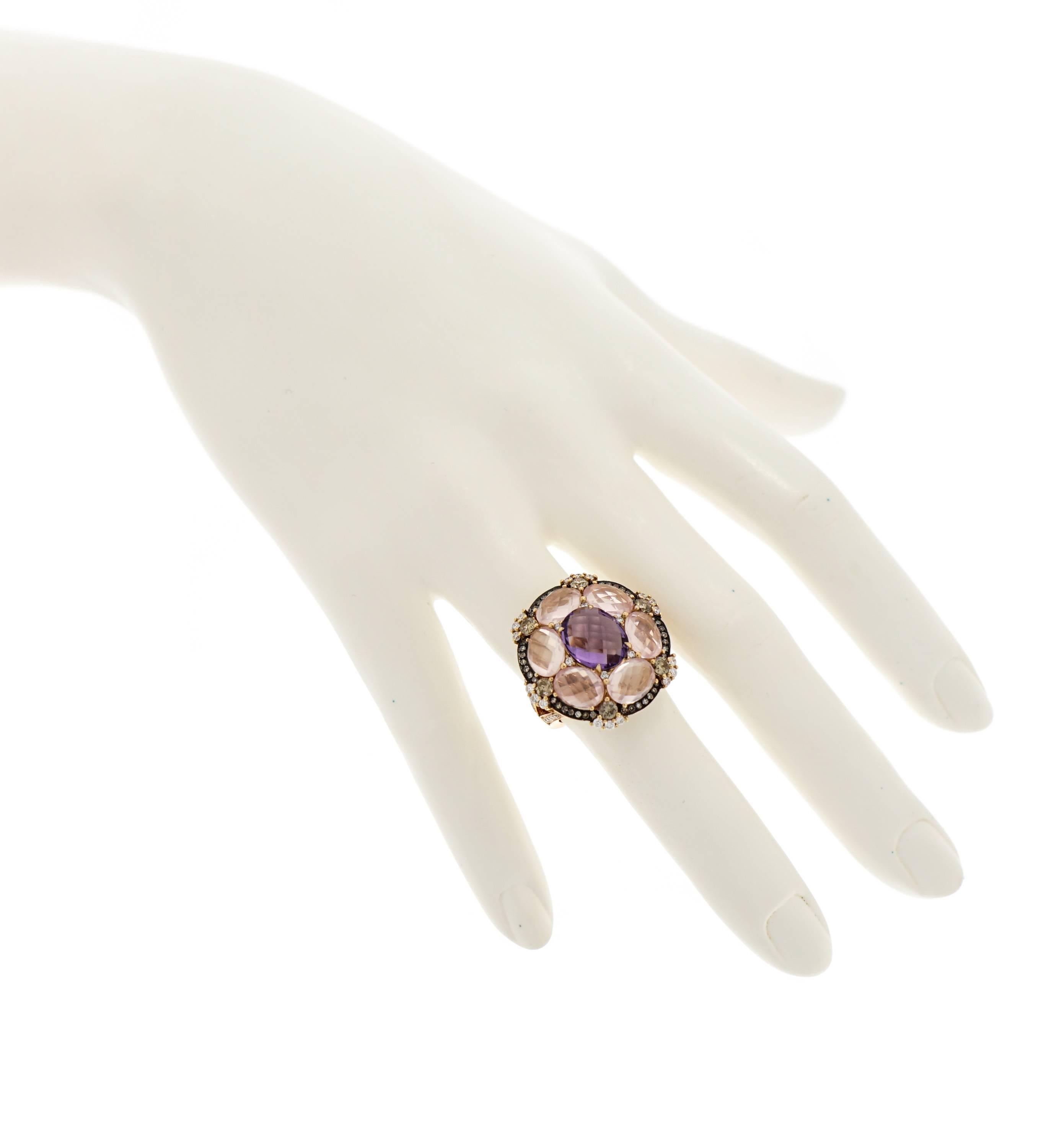 Pink Quartz and Amethyst Ring 1