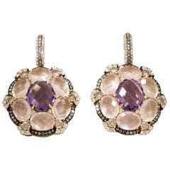 Pink Quartz and Amethyst Rose Gold Earrings