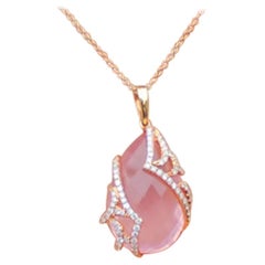 Pink Quartz and Diamond Pendant 18 Karat Pink Gold