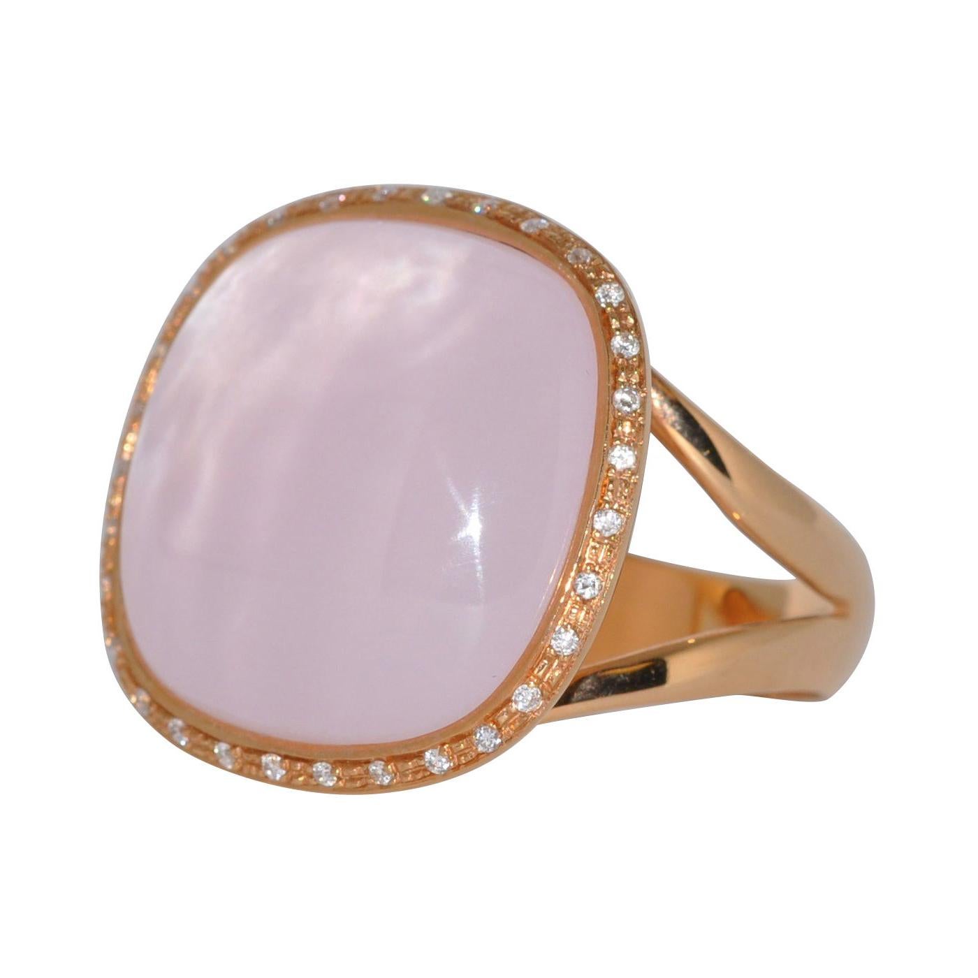 Pink Quartz and Diamonds Pink Gold Ring