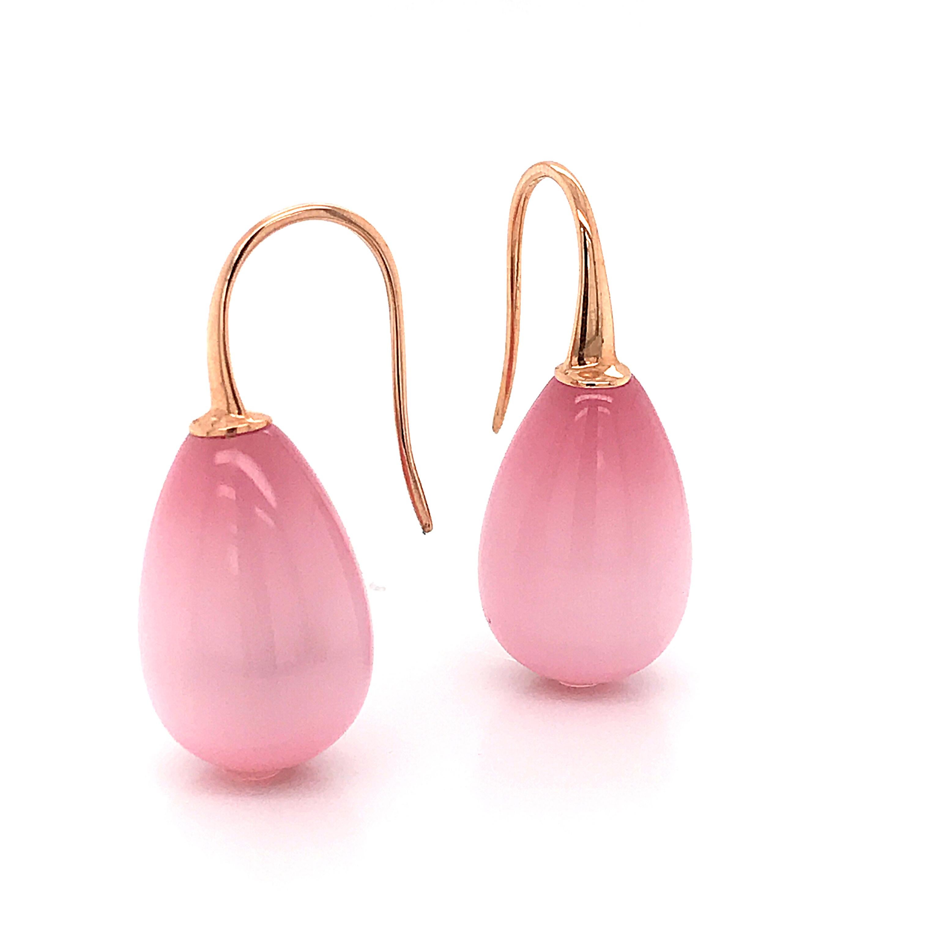 Ball Cut Pink Quartz and Rose Gold 18 Karat Drop Earrings