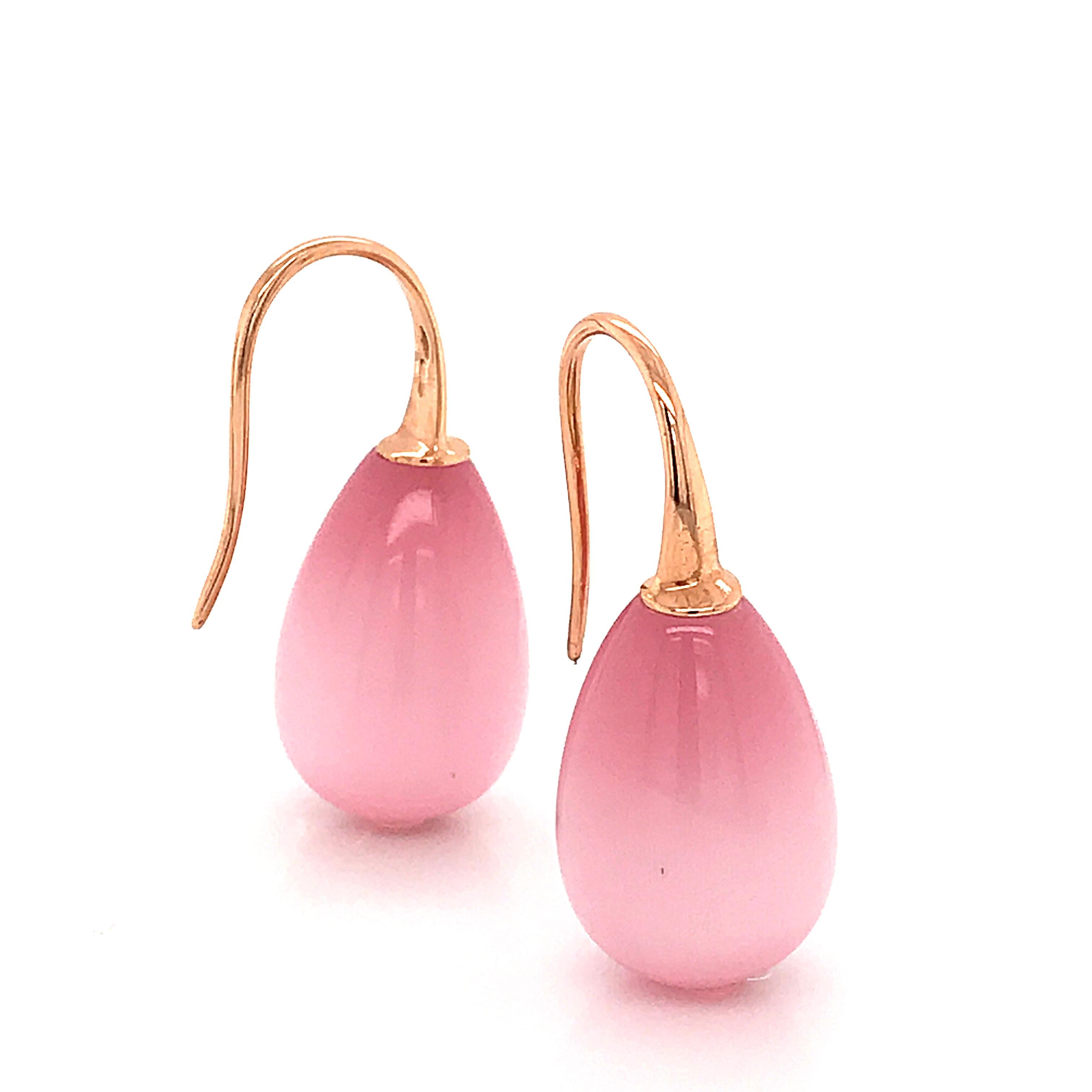 Women's Pink Quartz and Rose Gold 18 Karat Drop Earrings