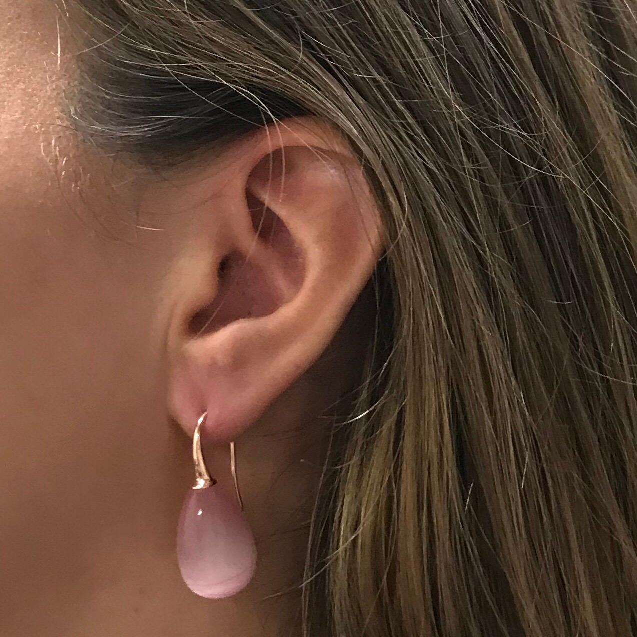 Pink Quartz and Rose Gold 18 Karat Drop Earrings 1