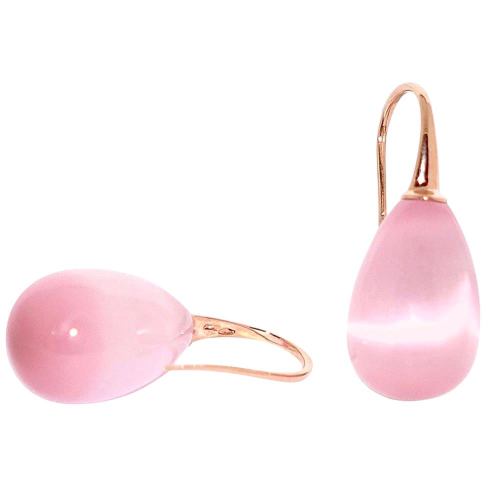 Women's Pink Quartz and Rose Gold 18 Karat Drop Earrings