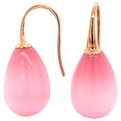 Rosa Quarz und Roségold 18 Karat Tropfenohrringe