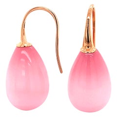 Tropfenohrringe aus 18 Karat Roségold mit rosa Quarz
