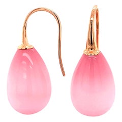 Tropfenohrringe aus 18 Karat Roségold mit rosa Quarz und Rosengold
