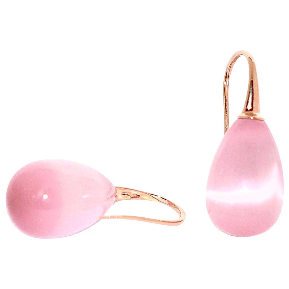 Pink Quartz and Rose Gold 18 Karat Drop Earrings
