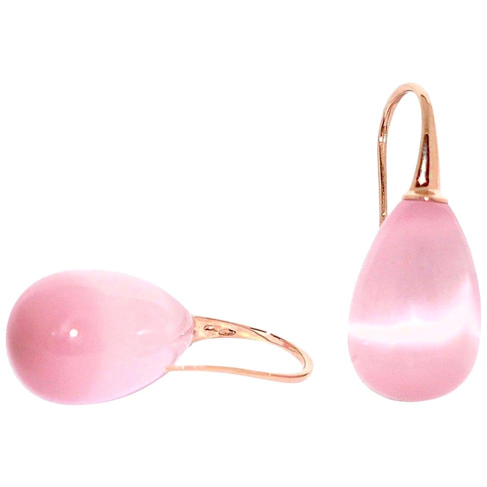 Pink Quartz and Rose Gold 18 Karat Drop Earrings