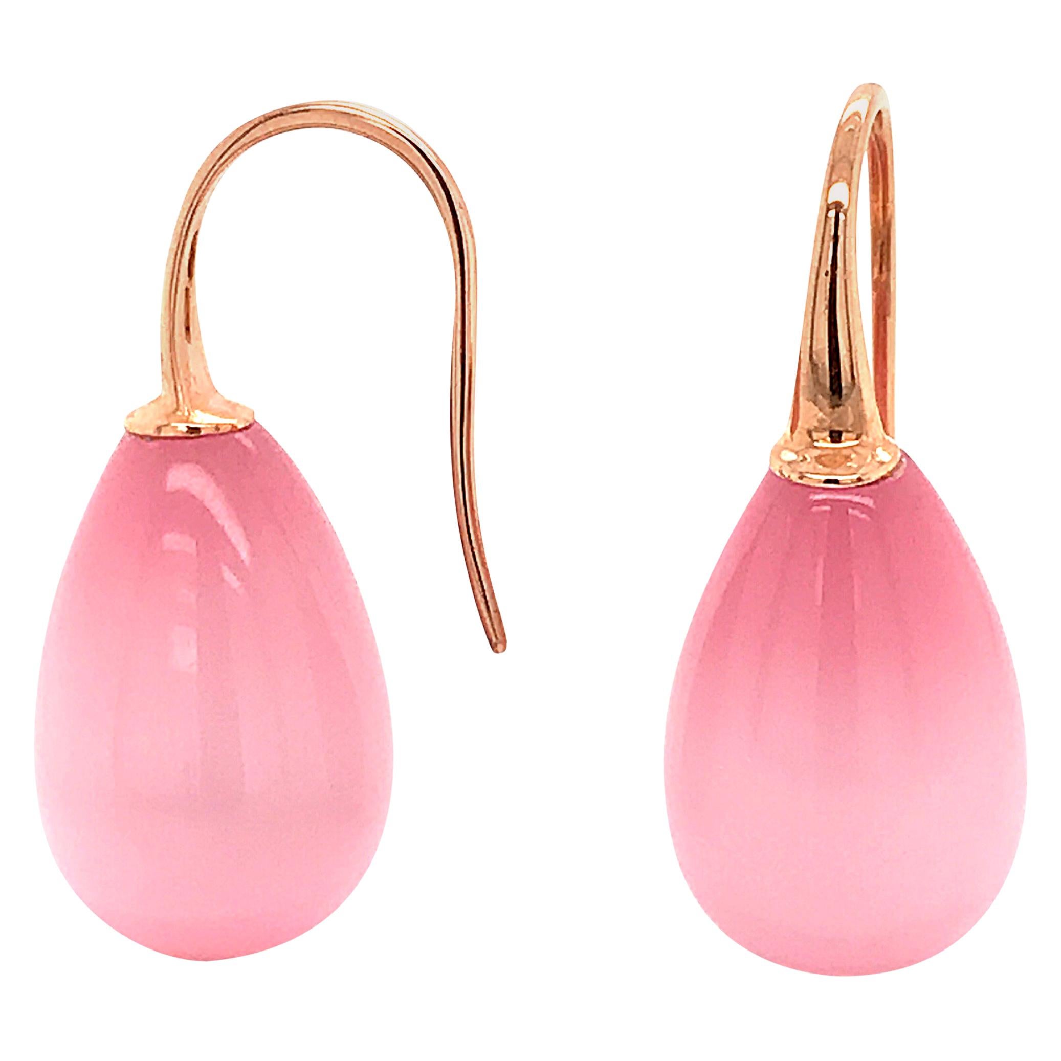 Pink Quartz and Rose Gold 18 Karat Drop Earrings