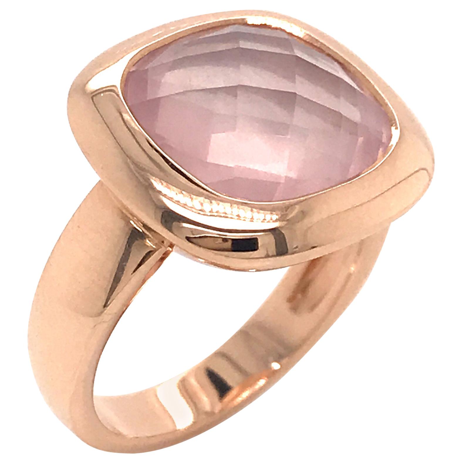 Pink Quartz Briolette Cut and Rose Gold 18 Karat Fashion Ring