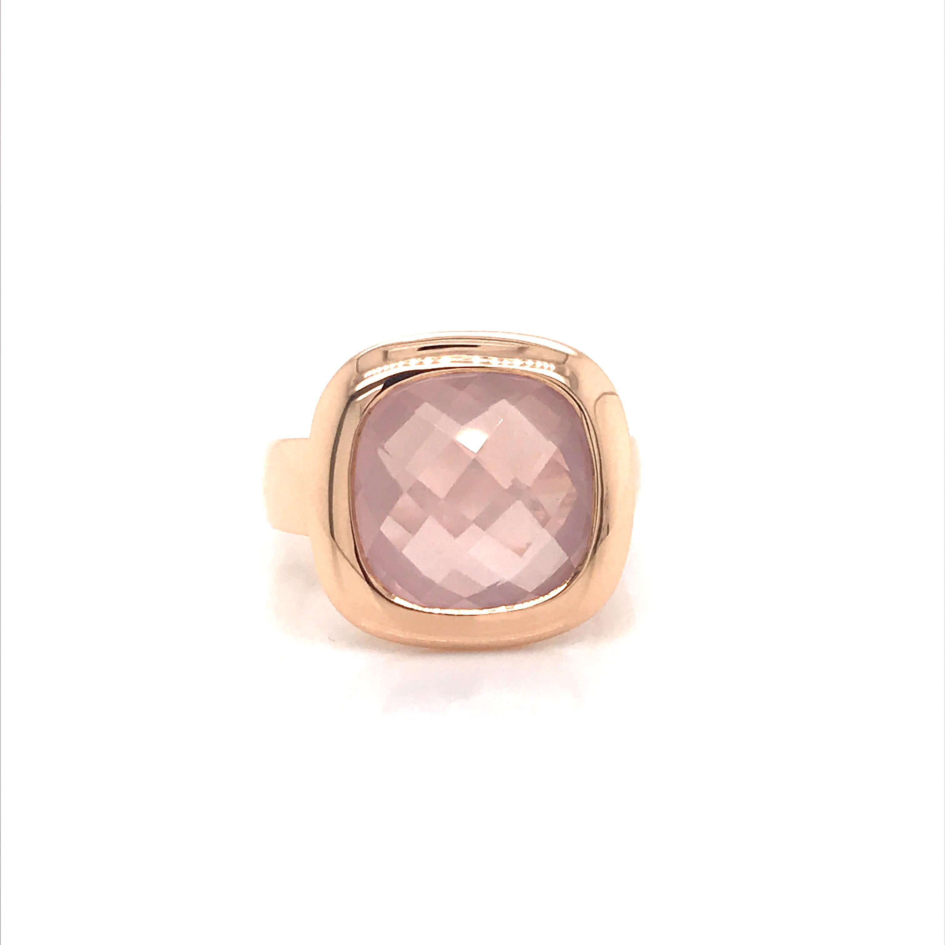Pink Quartz Briolette Cut and Rose Gold 18 Karat Fashion Ring 4