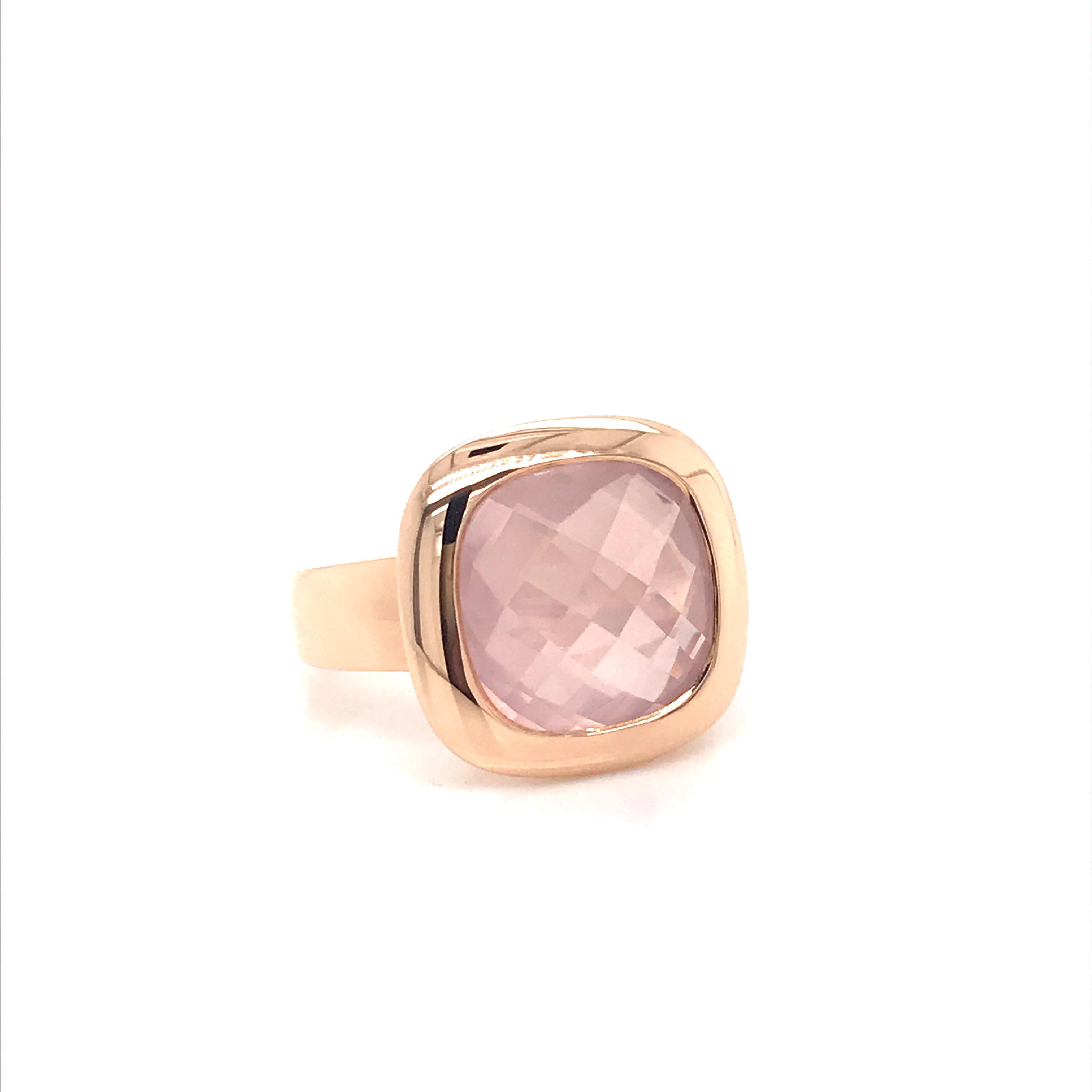 Pink Quartz Briolette Cut and Rose Gold 18 Karat Fashion Ring 5