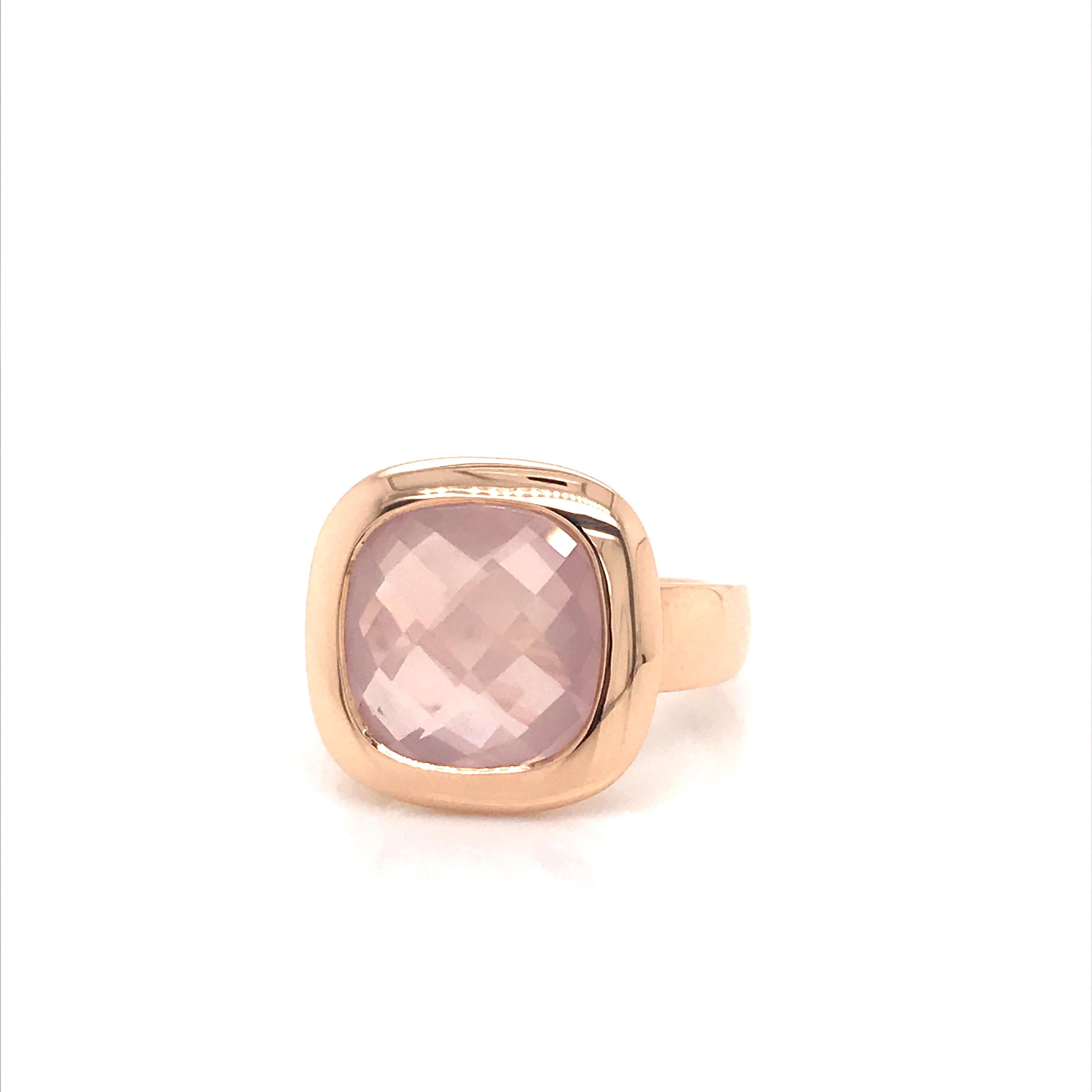 Pink Quartz Briolette Cut and Rose Gold 18 Karat Fashion Ring 6